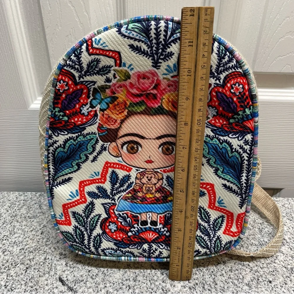 Frida Kahlo Mini Backpack Floral And Folk Art Pattern Vibrant Colors Adjustable